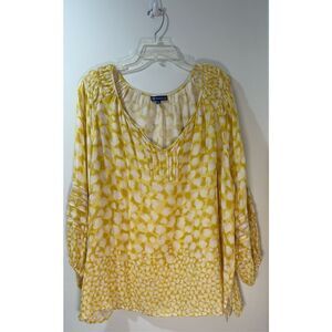 Democracy women’s long sleeve v-neck yellow & white blouse size 3X   #42-1059
